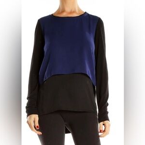 Elie Tahari Navy and Black Layered Long-Sleeve Top